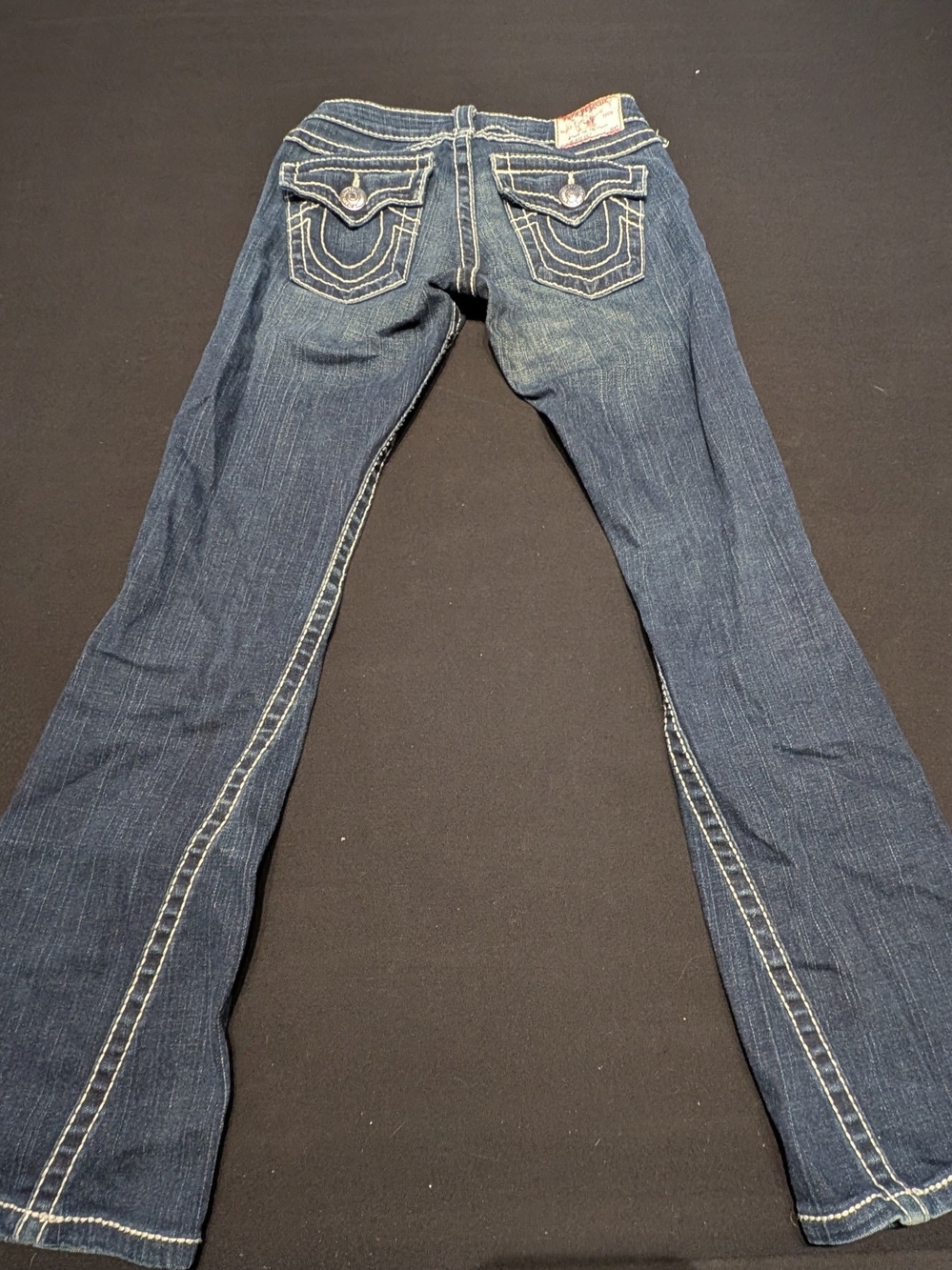 True Religion Dark Blue Flared Jeans with Contrast Stitching